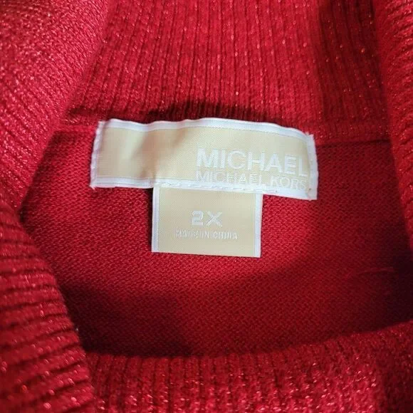 Michael Kors Sweater Women's Red Metallic Ruche Sides Cowl Neck Pullover Sz 2X - Picture 10 of 12